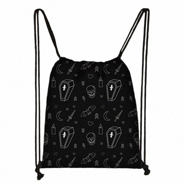 Black Cat / 666 / Witch Pattern Culleting Borse Halen Style Backpacks Women Storage Borse per Trovel Girl Shoes Tolder K1li#