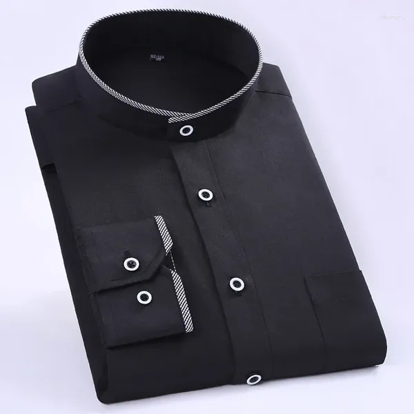 Camisas de vestido masculinas Cor Comparação de manga comprida mandarim camisa de colarinho de manchas de banheira de bolso de peito para atividades comerciais