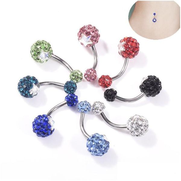 Anelli di bottone a campana dell'ombelico Wasit Belly Dance Rol tondo Ball Colore Cristallo Crystal Body in acciaio inossidabile Piercing Piercing penzola per Wom Dhfti