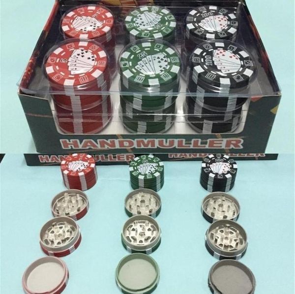 3 strati poker chip stile chip erba erbe smerigliatrici a base di tabacco accessori per tubi fumatori gadget redgreenblack 12pcslot 42528mm8365988