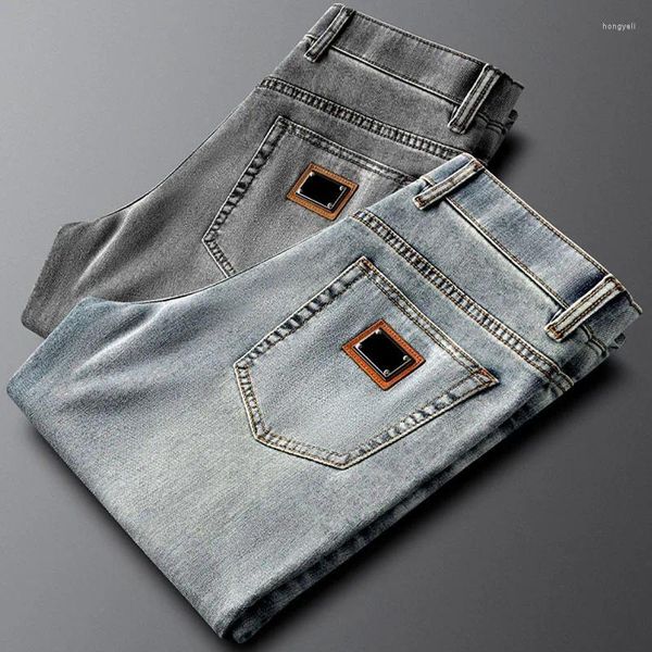 Herrenhosen leichte Luxus luxuriöse Mode -Seite gestreifte Blue Jeans Männer Schlanke Stretch kleine Sommerhosen mit gerader Bein