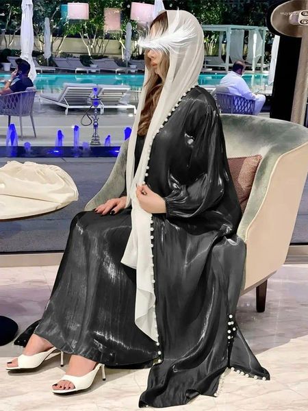 Ethnische Kleidung Ramadan Eid Satin Open Kimono Abaya Dubai Luxus 2024 2 Stück Islam Muslim Sets Bescheidene Kleider für Frauen Kebaya Kaftan