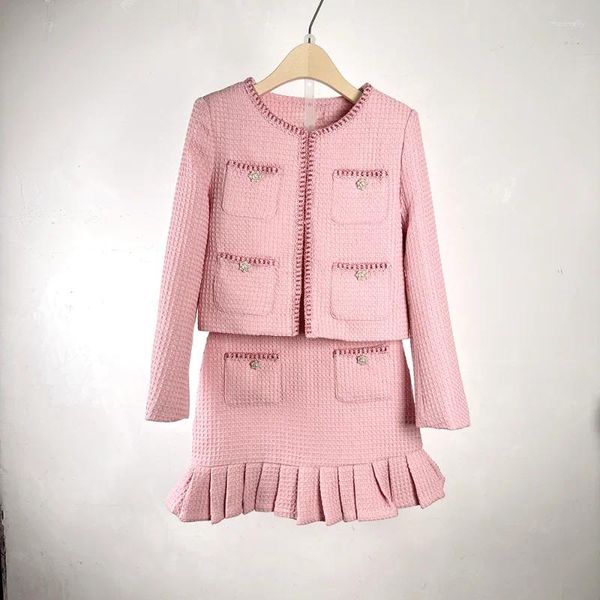 Vestidos de trabalho francês rosa pequena fragrância doce feminino