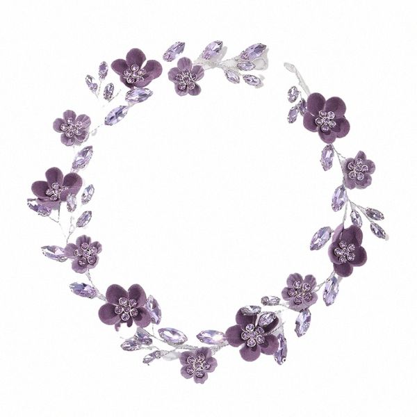 Rhineste Purple Fr Gelin Head Band el yapımı kadınlar düğün saç akrabaları mücevher partisi balo başlık tiara kızlar için t433#