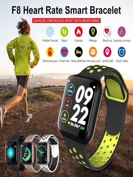 Neueste Smart Watch F8 Herzfrequenzmonitor wasserdichte IP67 Fitness -Tracker SmartWatch Sleep Monitor für iOS Android9658364