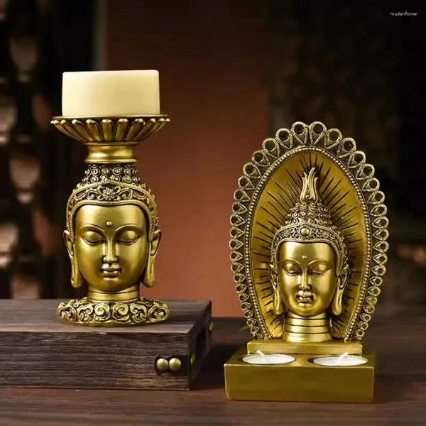 Titulares de vela Sudeste Asiático Buda Cabeça Candelária Antiga Ornadores de Resin Crafts Decoração de casa para estátuas de Wor