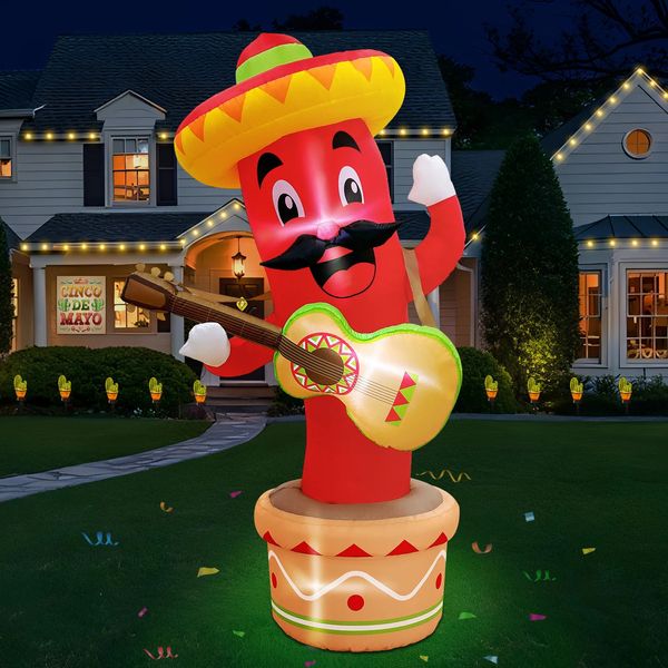 6ft Cinco de Mayo Inflatable Chili Decorações de festas mexicanas Blow Up 5 de maio Taco Sombreros Guitar