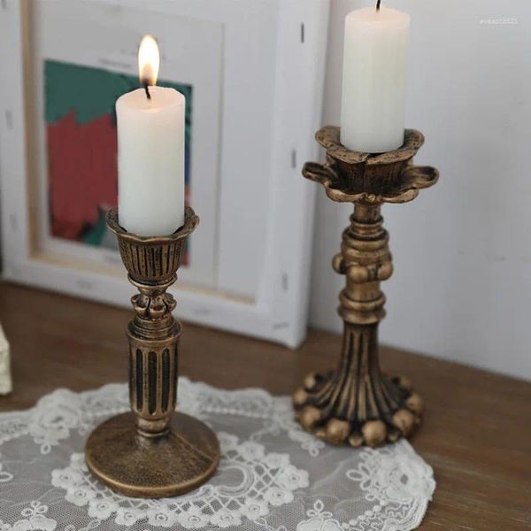 Titulares de vela Retro Candlestick Resina Sconce Antique Antique French Stick Rack Acessórios Decoração de casa Aderetes