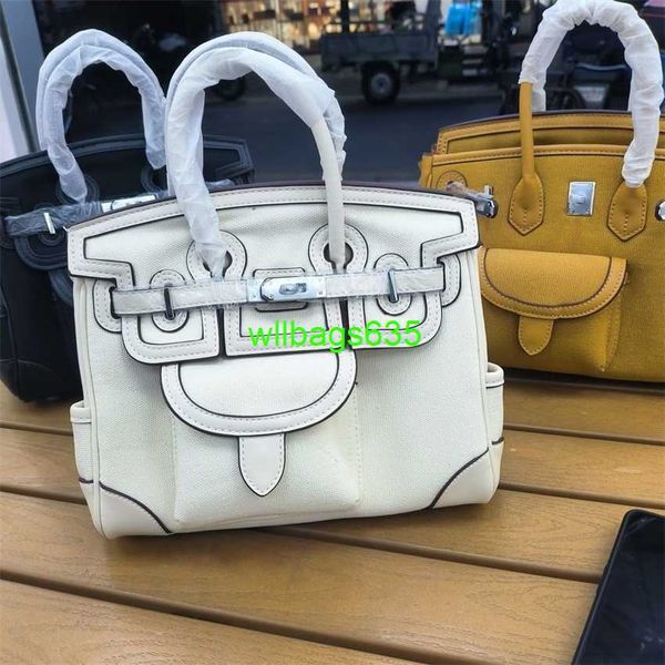 Carga Totes BK Handbag Taotao armazém 2024 NOVA bolsa feminina de couro genuíno com lona Fashion Platinum Insert Bag Dot deve ter logotipo hb8ftk