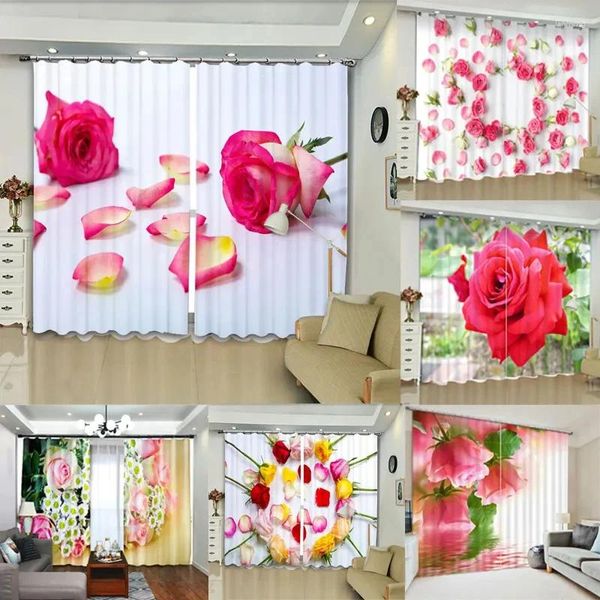 Cortinas de rosa rosa para quarto semi -preto da sala de escavação da sala de estar ao ar livre Flores decorativas TEXITLE DE TEXITLE 3D