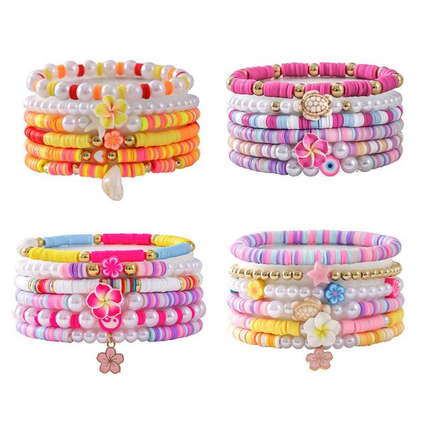 Accademia in stile colorato morbido argilla argillone fiore Bracciale set dolce e carino elemento oceano elastico per le donne