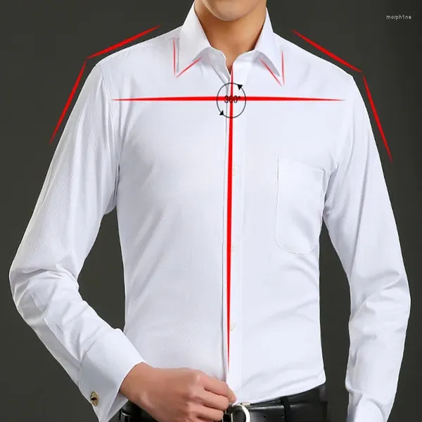 Camisas de vestido masculinas M-6XL Classic French Cuffs camisa de manga longa coberta de placada formal de negócios