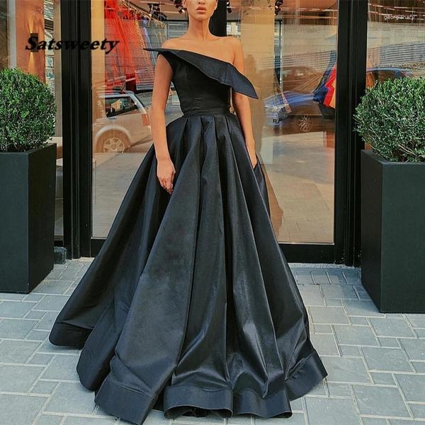 Partykleider Vestidos de Gala Schwarz Prom 2024 Einfache Satinkleid Vestido Formatura Kleid für Robe Soiree