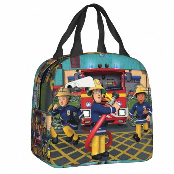 Feuerwehrmann Sam Lunchbag Frauen Carto Feuerwehrmann tragbare thermische isolierte Lunchbox für Kinderschule Kinder Aufbewahrung Lebensmittelbeutel 08WG#