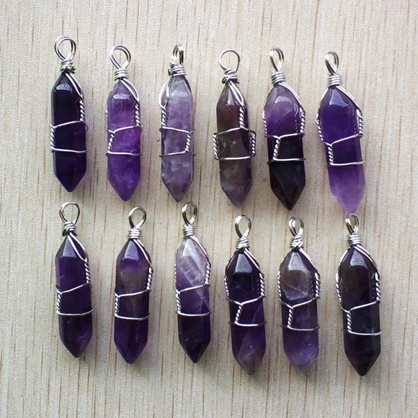 Подвесные ожерелья оптом 12шт/лот мода натуральный камень фиолетовый столб
