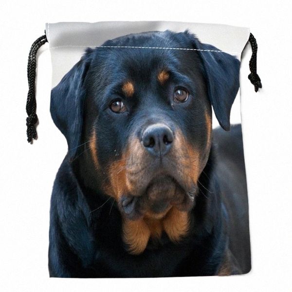 Özel rottweiler köpek hayvan çizim çantaları parlak renkli baskılı hediye çantası seyahat torbası depolama giysileri 18x22cm saten kumaş yeni r1mt#