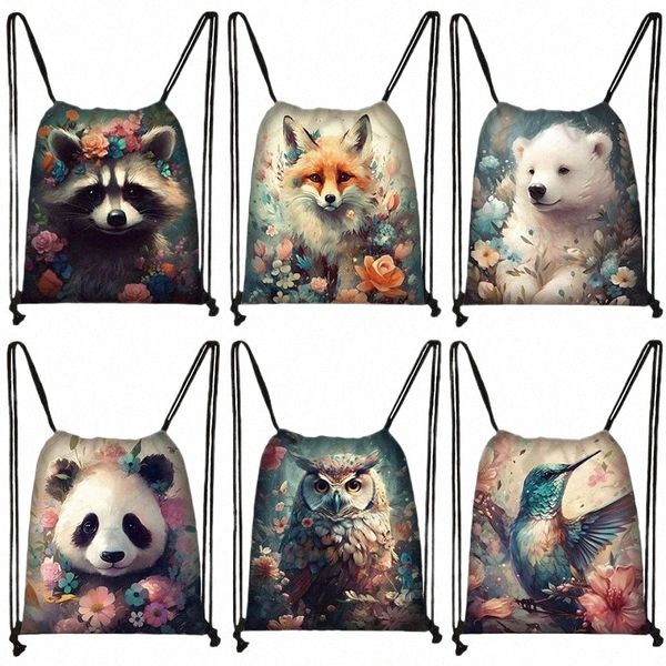 Животный медведь Тигр Сова Сумка для шнурки милые рюкзаки для кролика панды рюкзаки на открытом воздухе для хранения для хранения туфли держатель подростки подростки для книжных сумков подарок o4gd#