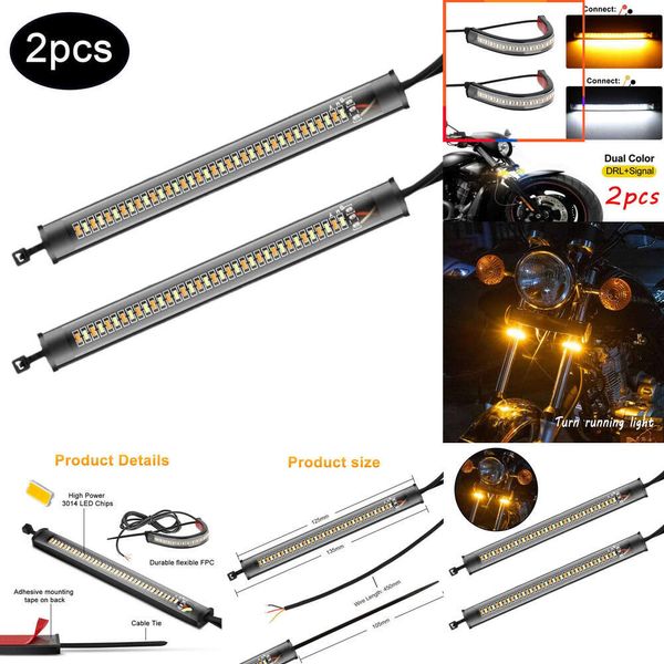 2024 2PCS 12V Universal Motorcycle LED Turn Signal Turn Blinker Blinker Bright Strip Fishing Signal Fio LED Light Flowing Amber