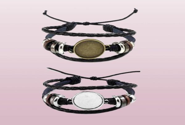 Verkauf Schmuck DIY Multi -Layer -Lederarmbänder Bankachel Blanker Basis 20mm Runde PO Glass Cabochon Einstellung Lünette Tablett Jew2715654