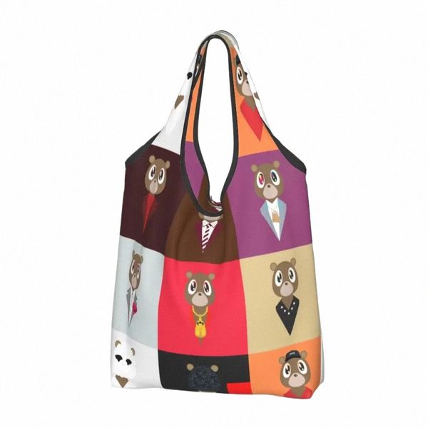 Pop art Kanye West Bear Grocery Shop Borse da donna Fi Shopper Baglie di grande capacità P5OJ#