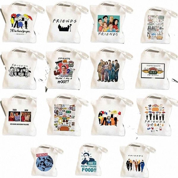 Friends TV Show Shop Bolsa Bolsa Reutilizável Comprador de Comprador Harajuku Canvas One ombro P7MU#