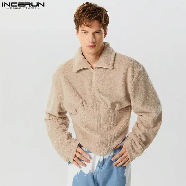 Moletons masculinos incerun outono inverno tops eleglishy bindom plux lapeel zipper design suéter casual streetwear de manga longa s-5xl