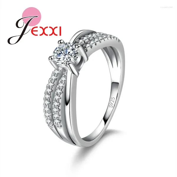Ringos de cluster delicados damas diariamente pavor com design de cristais brancos para mulheres anel de prata de alta qualidade de alta qualidade