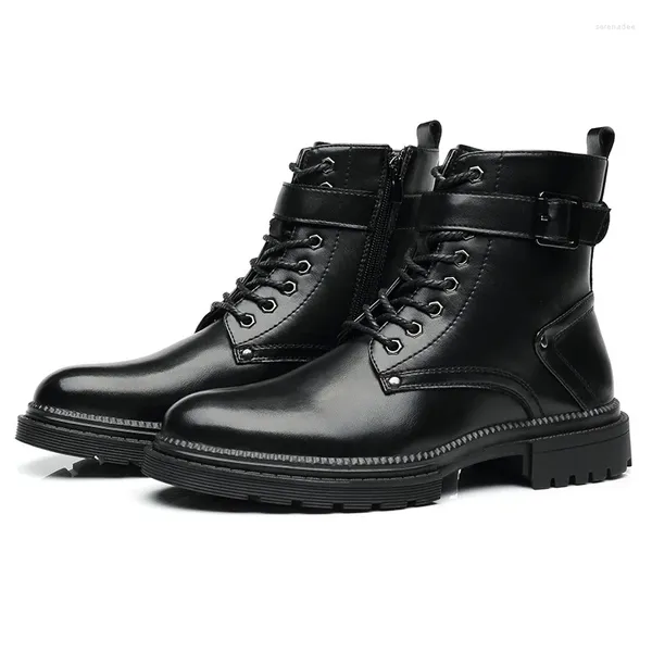 Stiefel Marke Designer Herren Freizeit Militärschwarz Plattform Schuhe Frühling Herbst Knöchel Kuh Leder Botas Hombre Chaussure Mann