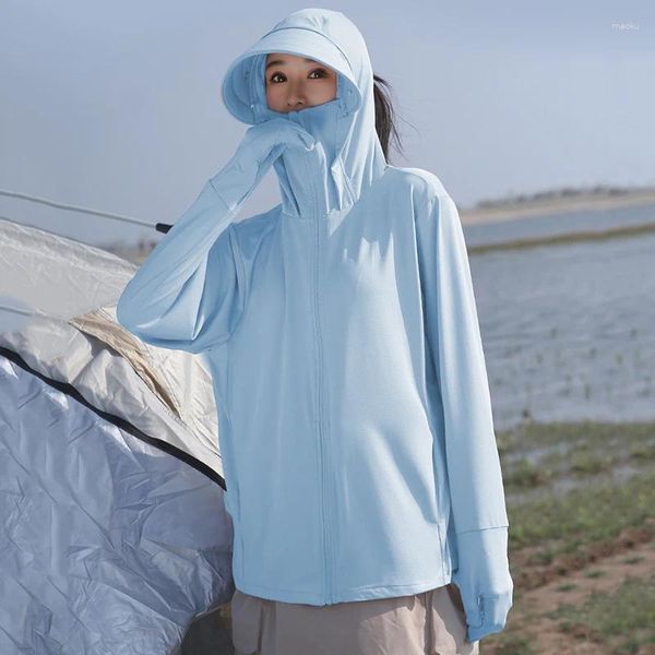 Giacche da donna UPF50 Giacca di protezione solare per donne abbigliamento per la protezione solare con cappuccio con cappotto casual guanti bloccanti bloccare i raggi UV viaggi estivi