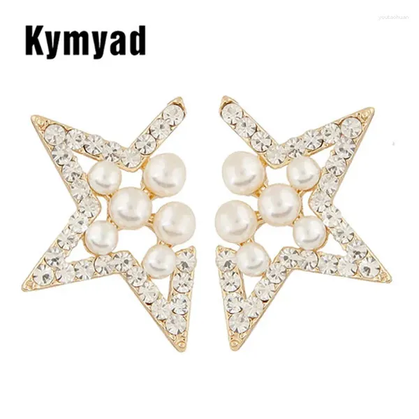 Orecchini per borchie Kymyad stella geometrica per donne imitazione orecchie di perle gioielli di moda oro colore cristallo bijoux femme