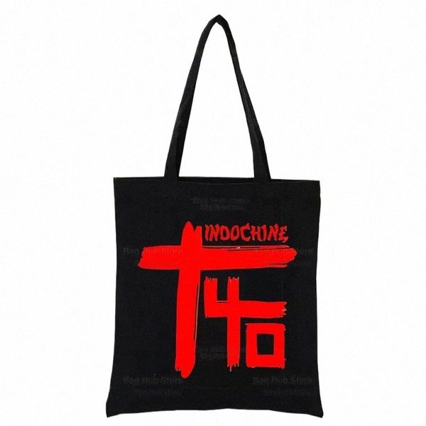 Indochine Pop Rock Black Shop Print Wave French Band Design Branco Unissex Fi Bags de lona R34W#