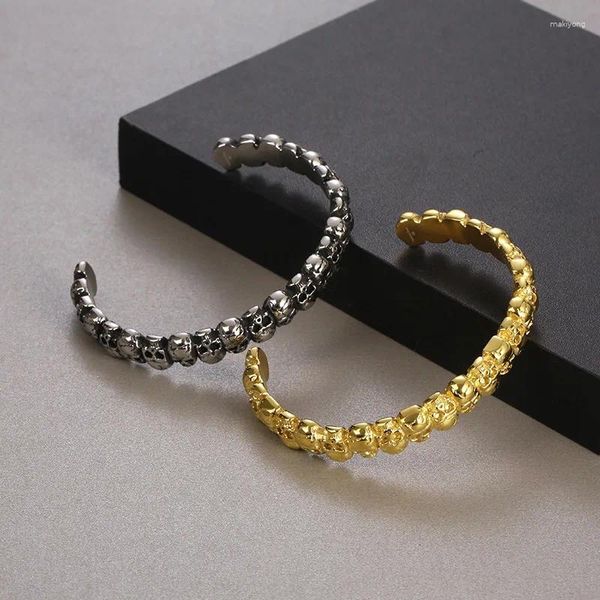 Bracelets de link Trendy personalizada bracelete de cabeça de fantasma, estilo punk retro escuro escuro 9mm de aço inoxidável masculino