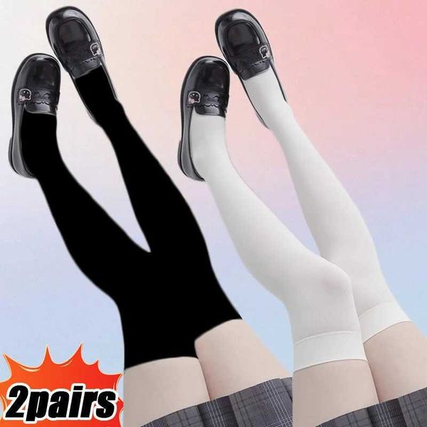 Meias sexy de cor sólida lolita meias longas meias jk garotas garotas bonitas calças brancas pretas sobre o joelho coxa de meias altas cosplay meias de nylon sexy 240416