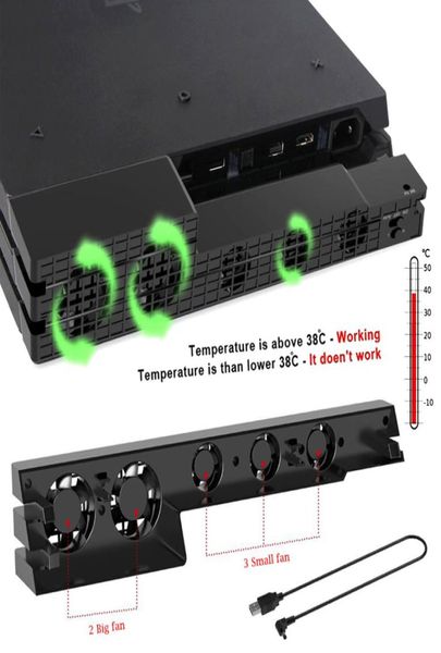 PS4 Pro -Konsolenkühler USB -Kühllüfter Super Turbo Turbus Temperaturregelung mit USB -Kabel für Sony PlayStation 4 PS4 Pro4916662