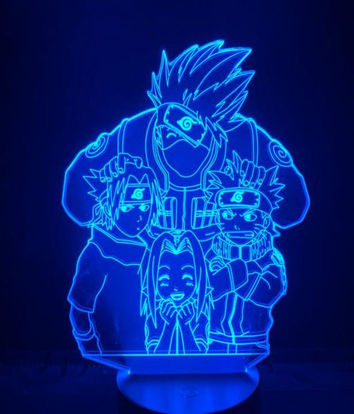 Manga LED Light Team 7 Naruto Sasuke Kakashi Sakura Kinder Schlafzimmer 3D Nightlight Atmosphäre Lamp6268246