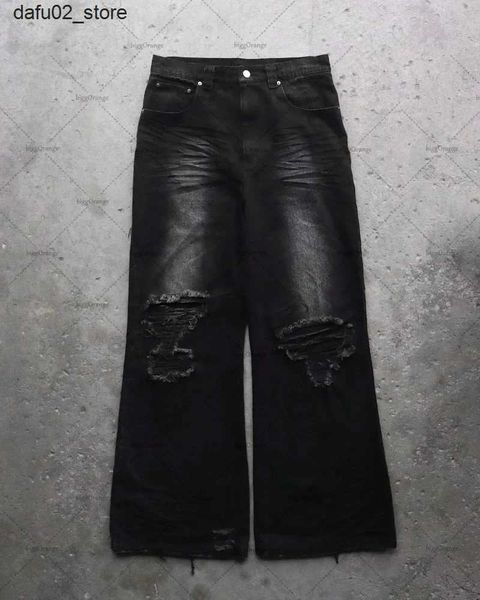 Мужские шорты Y2K Street Hip Hop Goth Ruped Jeans Mens Mens Retro Fashion Punk Loose Harajuku Button High Thist