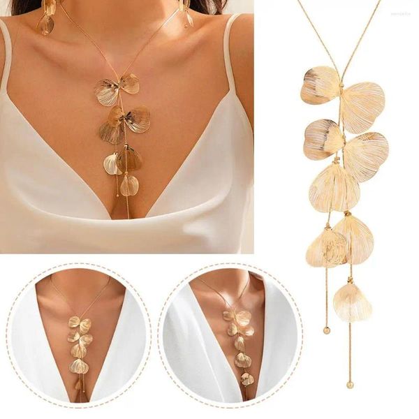 Anhänger Halsketten Frauen sexy Halskette Retro Choker Style Gingko Blatt Quasten Abendessen 2 Farbe T2X5