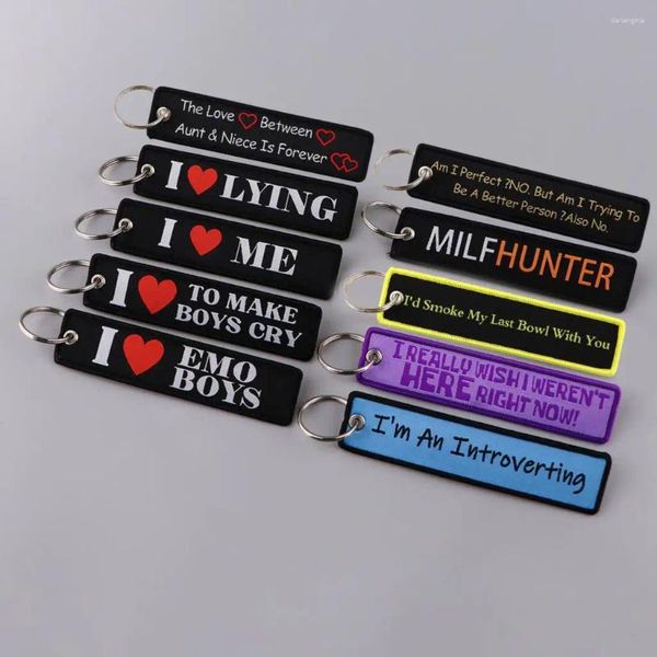 Schlüsselanhänger Ich liebe Emo Boys Stickerei Schlüssel FOBS Zitat Tags rotes Herz für Frauen Autoschlüsselringzubehör Geschenk -Rucksack Anhänger