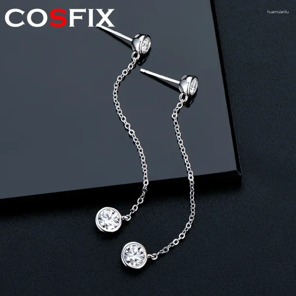 Bolzenohrringe Cosfix Lange Quastel -Drop -Ohren 1.6CTTW Lünette Moissanit für Frauen 2024 Original 925 Sterling Silber Girls Fine Schmuck 14k