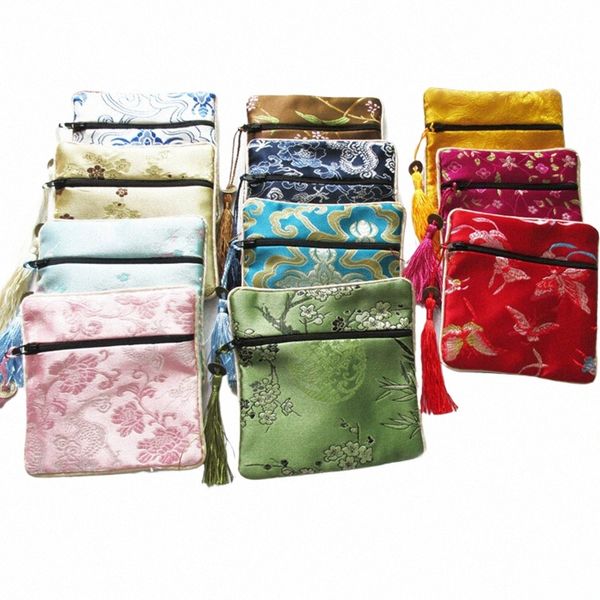 Bischi da 10 pezzi di sacchetti Mix Colors Cinese con cerniera cinese Gioielli quadrati di seta S7WJ#