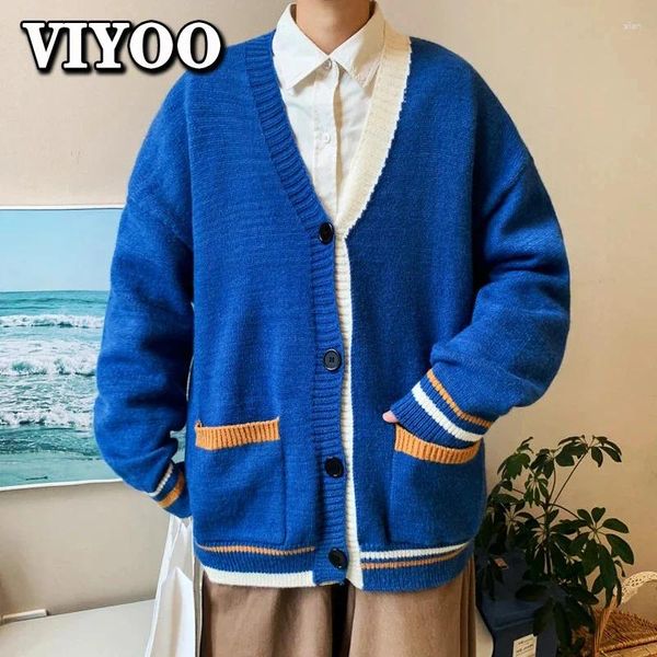 Suéteres masculinos Mulheres Knited Knited Blouse Cold Blouse amarela Cardigan Cardigan Sweater Caleat Coats Roupas de retalhos de retalhos Y2K para saltadores de luxo homens