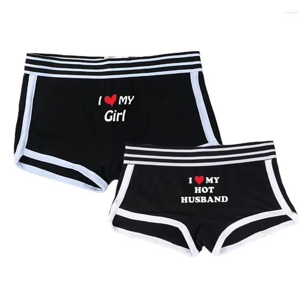 Cueca eu amo minha garota, cueca de algodão sexy para casais homens masculinos boxer shorts homme lingerie calcinha feminina