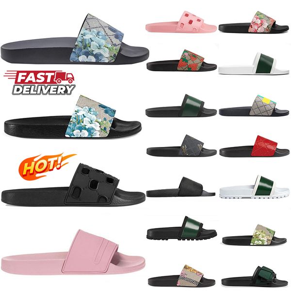 Designer Slifors Uomini Donne Slide in pelle Sandali piatti in gomma piatta piattaforma Scarpe per la spiaggia Summer Flip Flip Flip a strisce casual Sliple Animali floreali Sliple