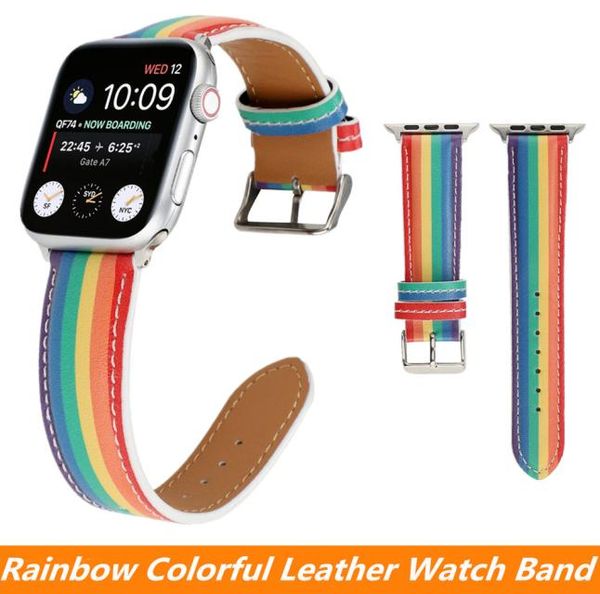 Regenbogen farbenfrohe Lederband für Apple Watch Band 40mm 44 mm 42 mm 38 mm Iwatch 5 4 3 2 1 Girlswomen Fashion Armband 8814030