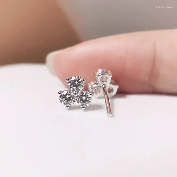 Серьги с шпилькой Сплошные 14K белого золота Au585 Platinum Pt950 Spot Fashion Triple Diamon