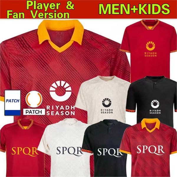 23 24 Maglia Romas Quarta 4ª Jersey de futebol Kit infantil Dybala 2023 2024 Home Away Terceiro 3º Red Jersey Jersey Cálcio Maglietta Versão do Player