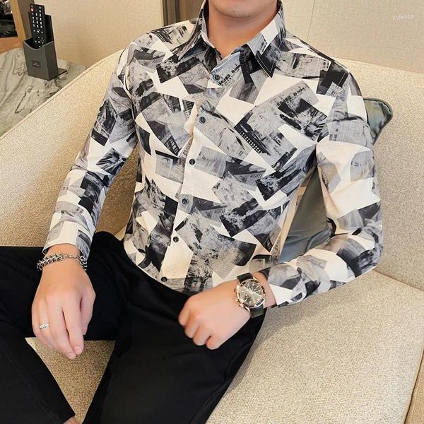 Camicie casual maschile esplosive di alta qualità di alta qualità camicia da fiore stampato a bavande versioni primaverili coreani a maniche lunghe