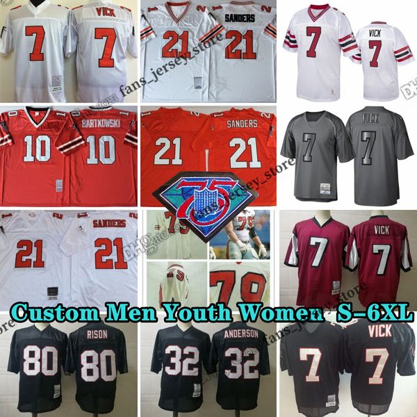 Custom 75. Vintage 7 Michael Vick Football Trikots 21 Deion Sanders 51 Alex Mack 97 Grady Jarrett 70 Jake Matthews 10 Steve Bartkowski 80 Andre Rison Babineaux Turner