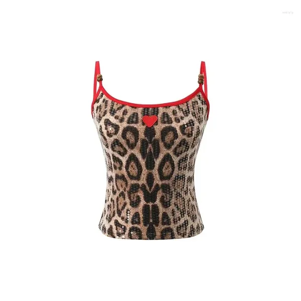 Frauen Tanks Sommer Frauen Amerikaner Vintage Y2K Gyaru Leopard Print Camisole Coquette Halter Top Grunge 2000er ästhetische Ernte Tops Streetwear