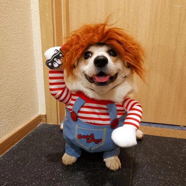 Hundekleidung verstellbares Kostüm gruselig Puppe Vielseitiges Halloween -Outfit für Hunde Katzen lustige Chucky Cosplay Kleidung klein